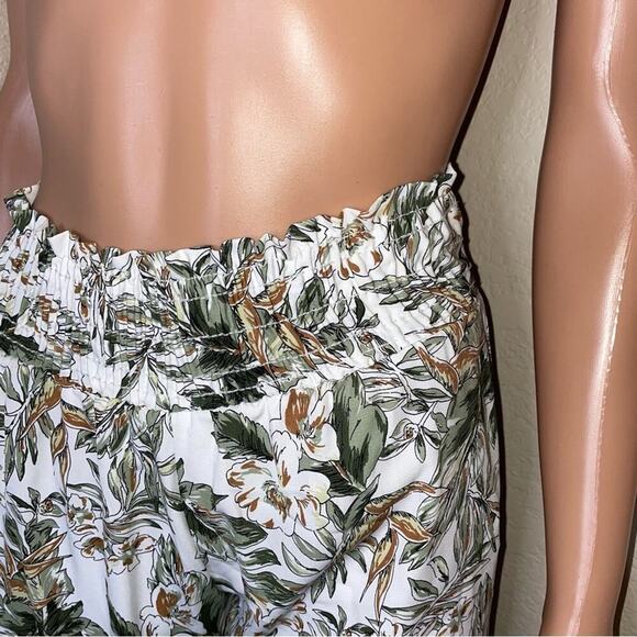 Peach Love California white & green leaf print pull on wide leg lightweight SZ S - Picture 9 of 13